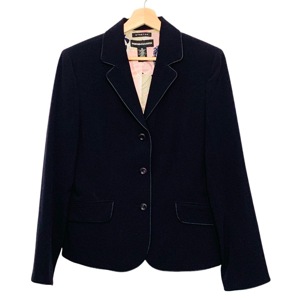 Norton McNaughton Black Blazer Stretch Floral Lined Preppy Office Size 10 NWT